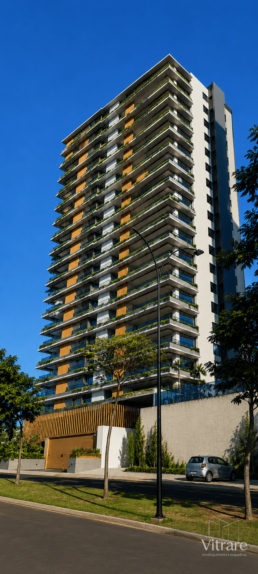 Edifício iluminado com fachada premium